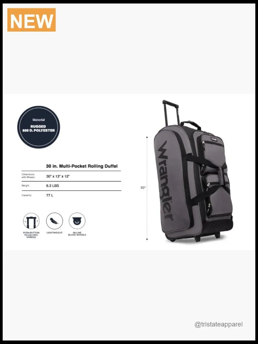 Check-In Rolling Duffel Bag - Spacious Nylon Travel Luggage with Telescopic